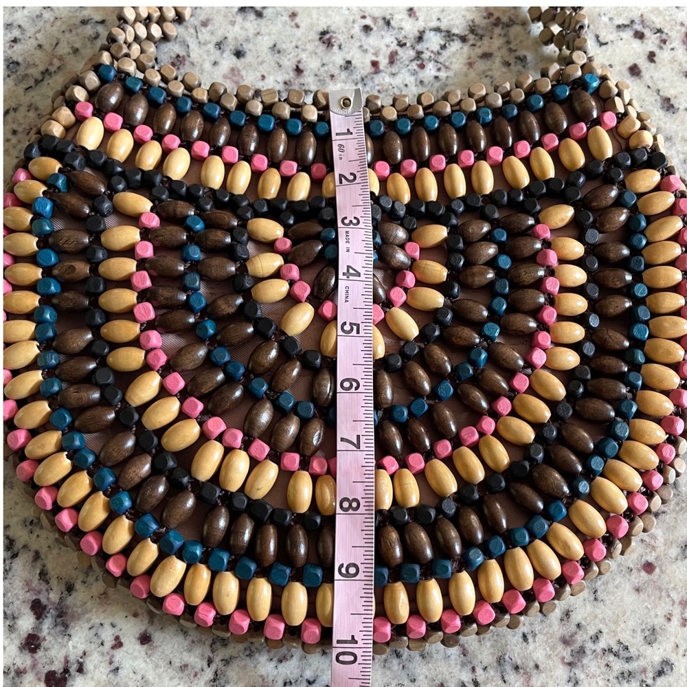 The Sak Beaded Shoulder Bag Womens Medium Multi Color Boho Wood Bead Mosaic Zip - Picture 9 of 10